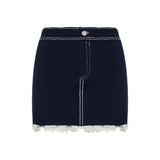 Cotton and cashmere denim‑effect mini skirt