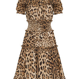 Leopard print poplin short dress
