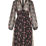 Small flower bouquets print chiffon dress