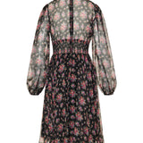 Small flower bouquets print chiffon dress