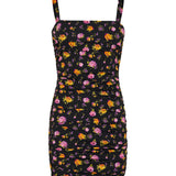 Floral print draped charmeuse dress