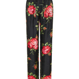 Rose-bouquet print vanity twill trousers