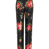 Rose-bouquet print vanity twill trousers