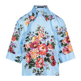 Flower-bouquet print silk shirt