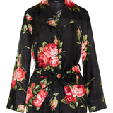 Belted floral-print silk twill shirt