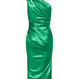 One-shoulder stretch satin dress