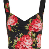 Rose bouquet print cotton bustier top