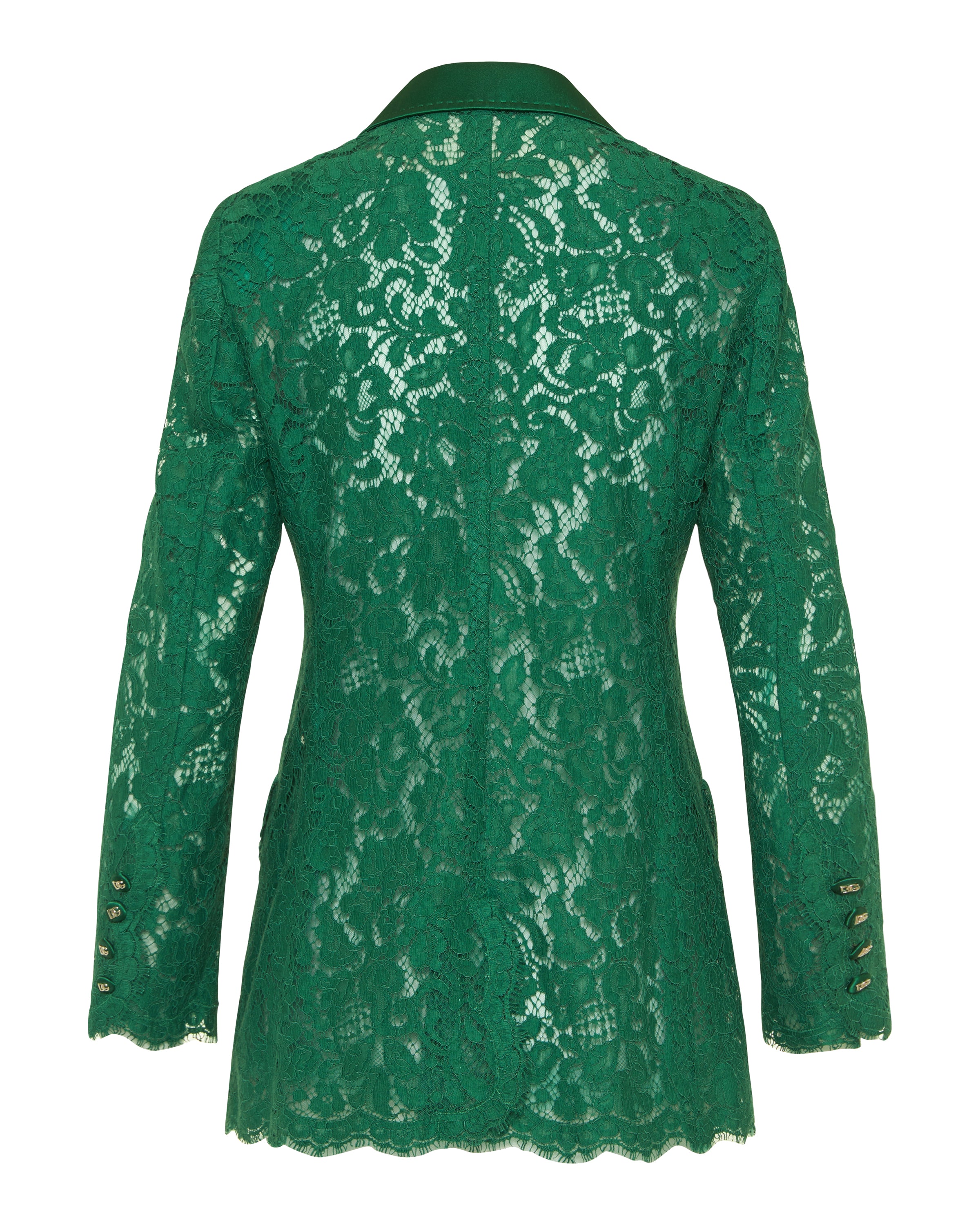 DOLCE&GABBANAエメラルドグリーンバージンウールブークレジャケット36 DOLCE & GABBANA Dolce & Gabbana Double-breasted lace blazer