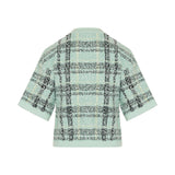 Short‑sleeve buttoned tweed top