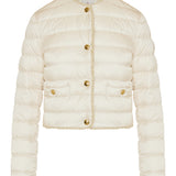 Fleurs bouclé‑trimmed short down jacket
