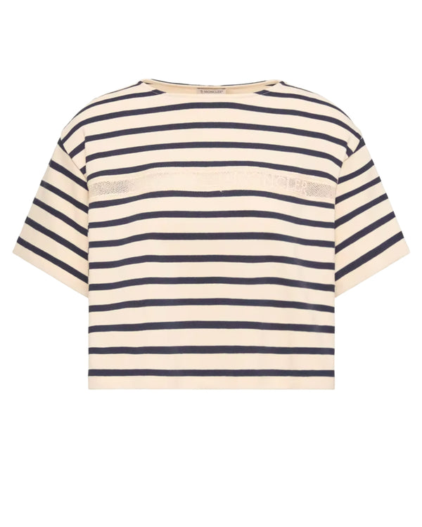 Macramé-trimmed striped T-shirt