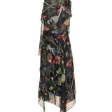 Ruffled floral silk‑chiffon midi dress