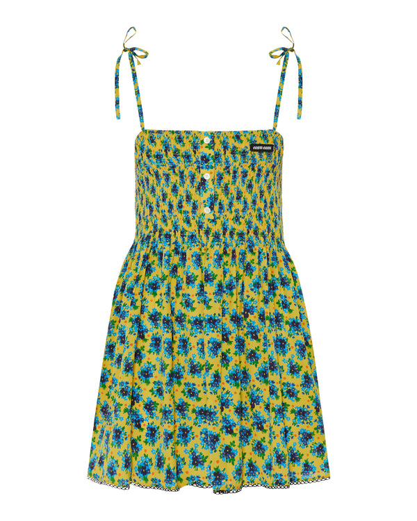 Floral smocked silk mini dress