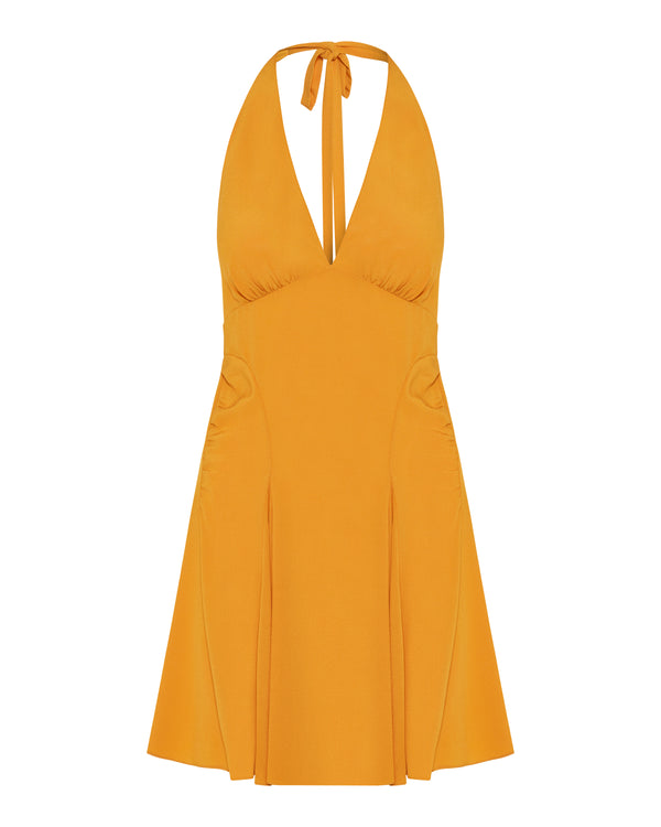 Halter silk crepe de chine mini dress