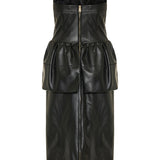Strapless leather peplum midi dress