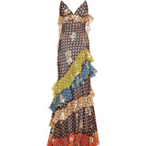 Etro Long silk dress with fil coupé rose motif