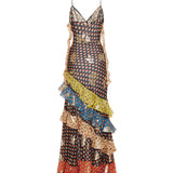 Etro Long silk dress with fil coupé rose motif