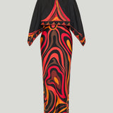 Pucci Marmo print silk long dress with cape