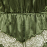 Saint Laurent Lace-trimmed silk satin romper