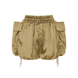 Gathered satin shorts