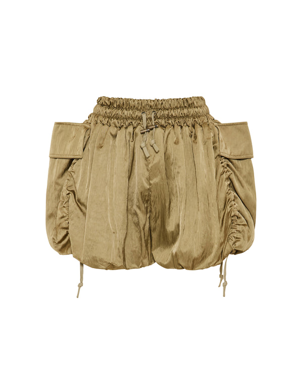 Gathered satin shorts