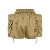 Gathered satin shorts