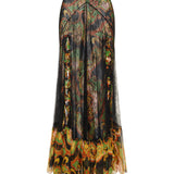 Printed silk maxi skirt with lace