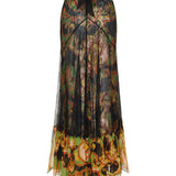 Printed silk maxi skirt with lace