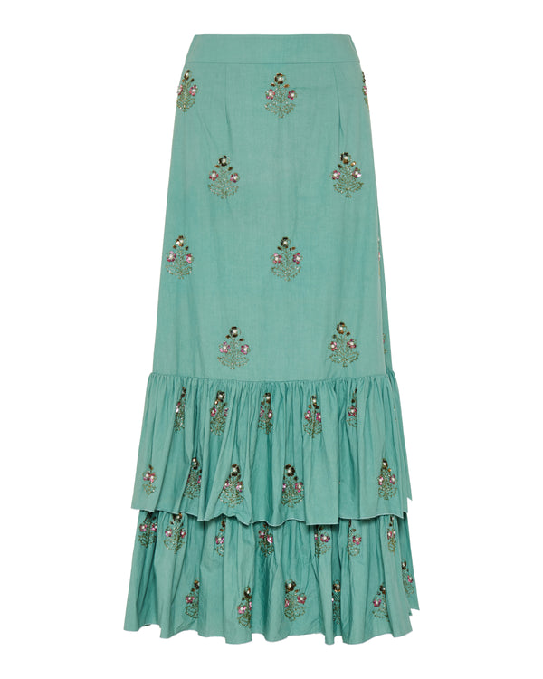 Simone embroidered tiered midi skirt