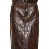 Saint Laurent Belted leather midi skirt