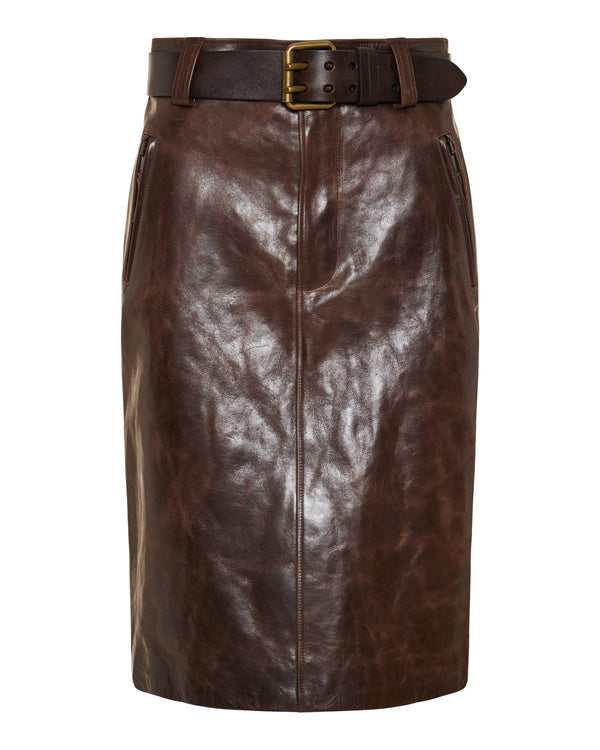 Saint Laurent Belted leather midi skirt