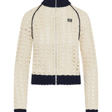 Openwork zip-up cardigan