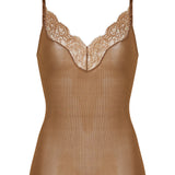 Laced ribbed silk tank top