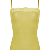 Laced ribbed silk tank top