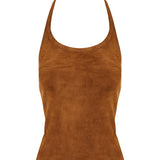 Cherry suede halterneck tank top