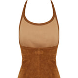 Cherry suede halterneck tank top