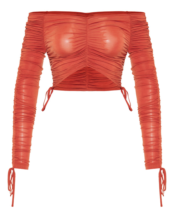 Ruched off-shoulder cropped top
