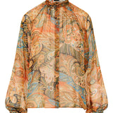 Paisley print silk ruffled shirt