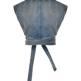 Belted denim crop top