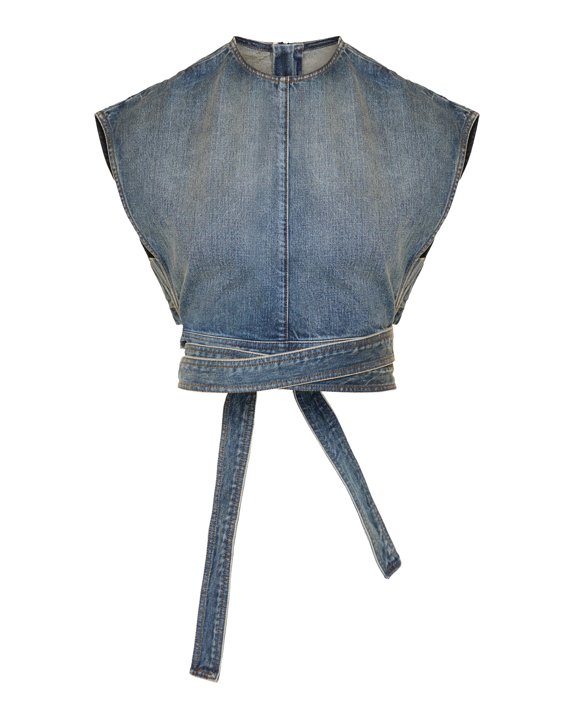 Alaïa Belted denim crop top – Luisa World
