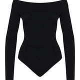 Alaia Sculpting rib-knit off-shoulder bodysuit