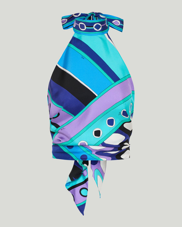 Pucci Printed silk-twill halterneck top
