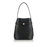 Belted leather bucket bag
