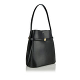 Belted leather bucket bag