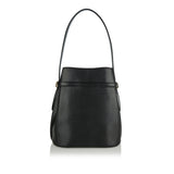 Belted leather bucket bag