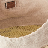 Drawstring leather-trimmed woven raffia bucket bag