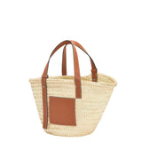 Palm leaf basket bag with leather trim