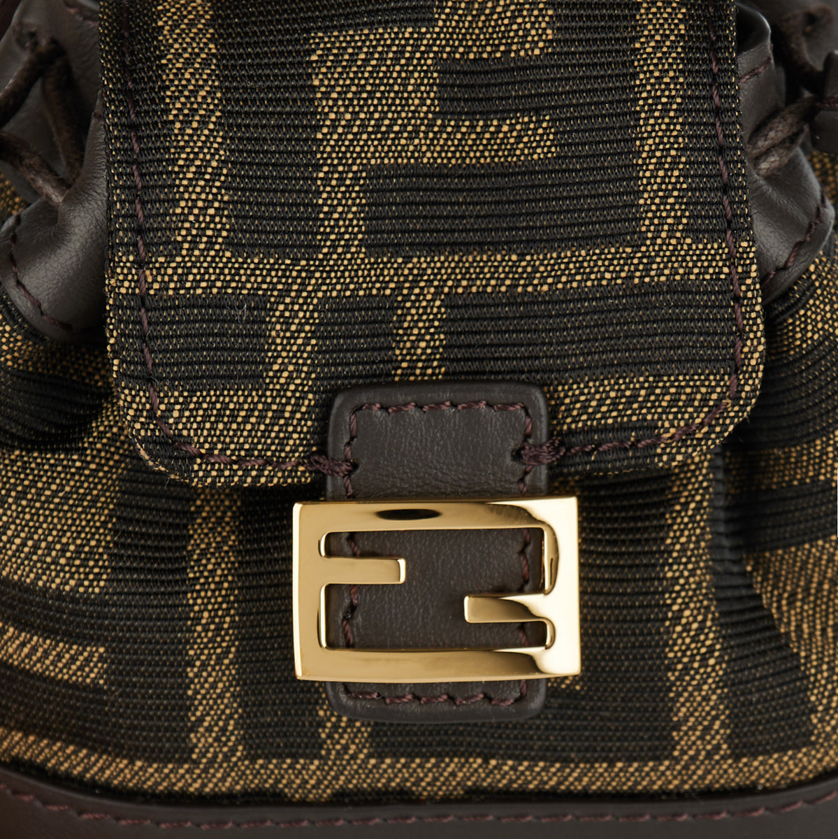 fendi mini backpack charm Monster - Luxury Used Designer Jewelry stitching in silvertone metal Fendi Nylon Cuoio Romano Nutria