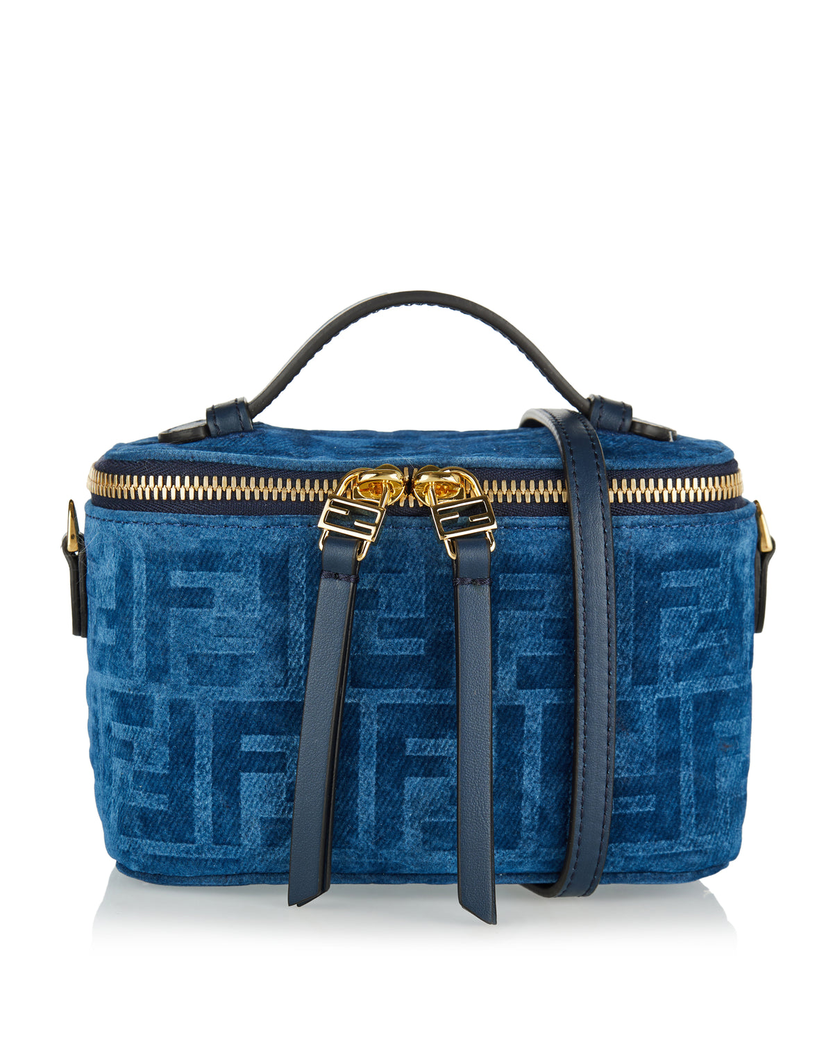 FENDI Cerulean Blue Leather Vanity Bag Fendi Blue Leather Kan I F 