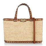 Valentino Garavani Rockstud woven raffia tote bag